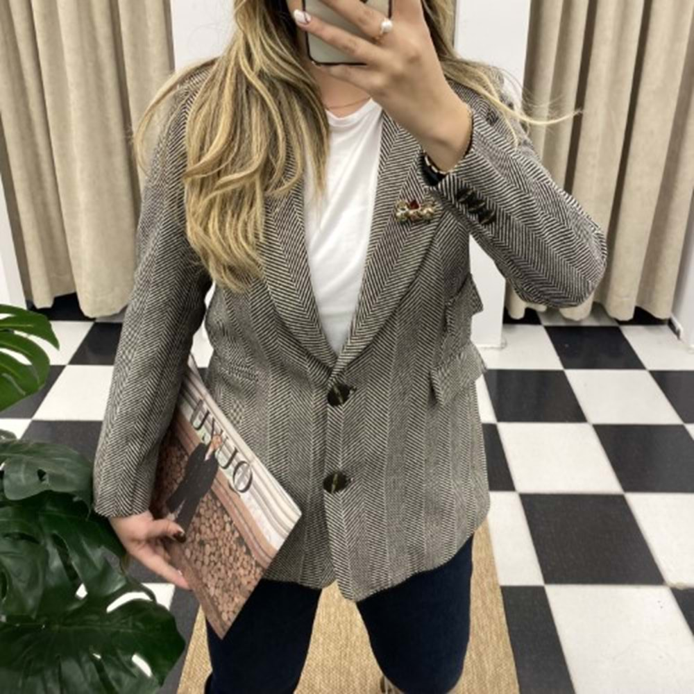 Balık Sırtı Desenli Blazer Ceket